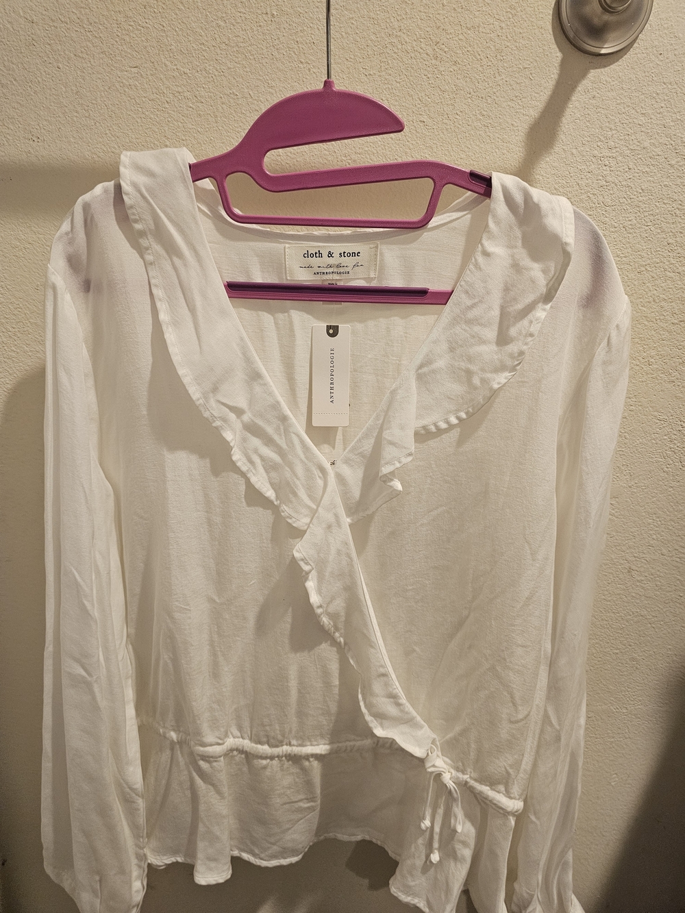 Anthropologie White Ruffle Wrap Blouse - Cloth & Stone
